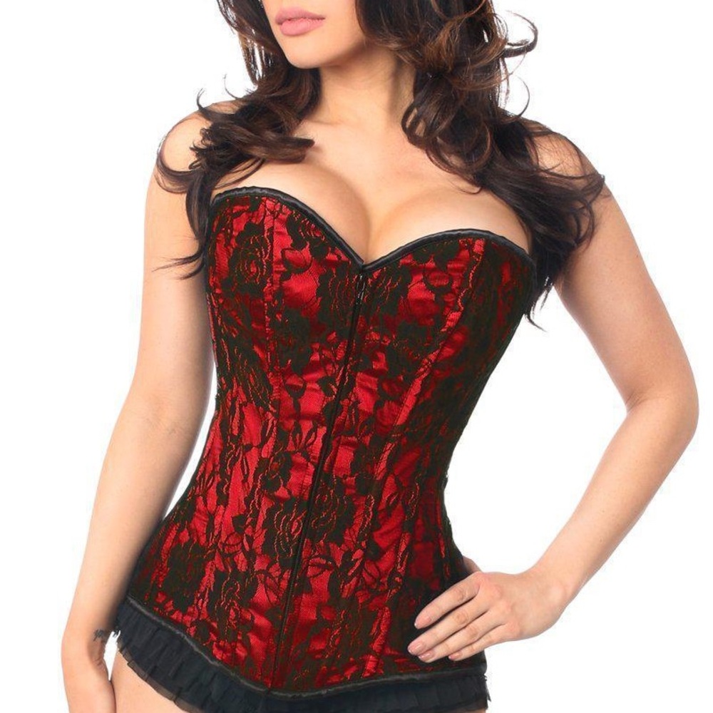 Daisy Corsets Lavish Red & Black Lace Front Zipper Corset XXL - Picture 8 of 8